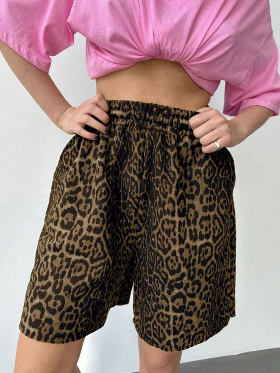 INAWLY Women's Leopard Print Casual Straight Leg Summer Shorts