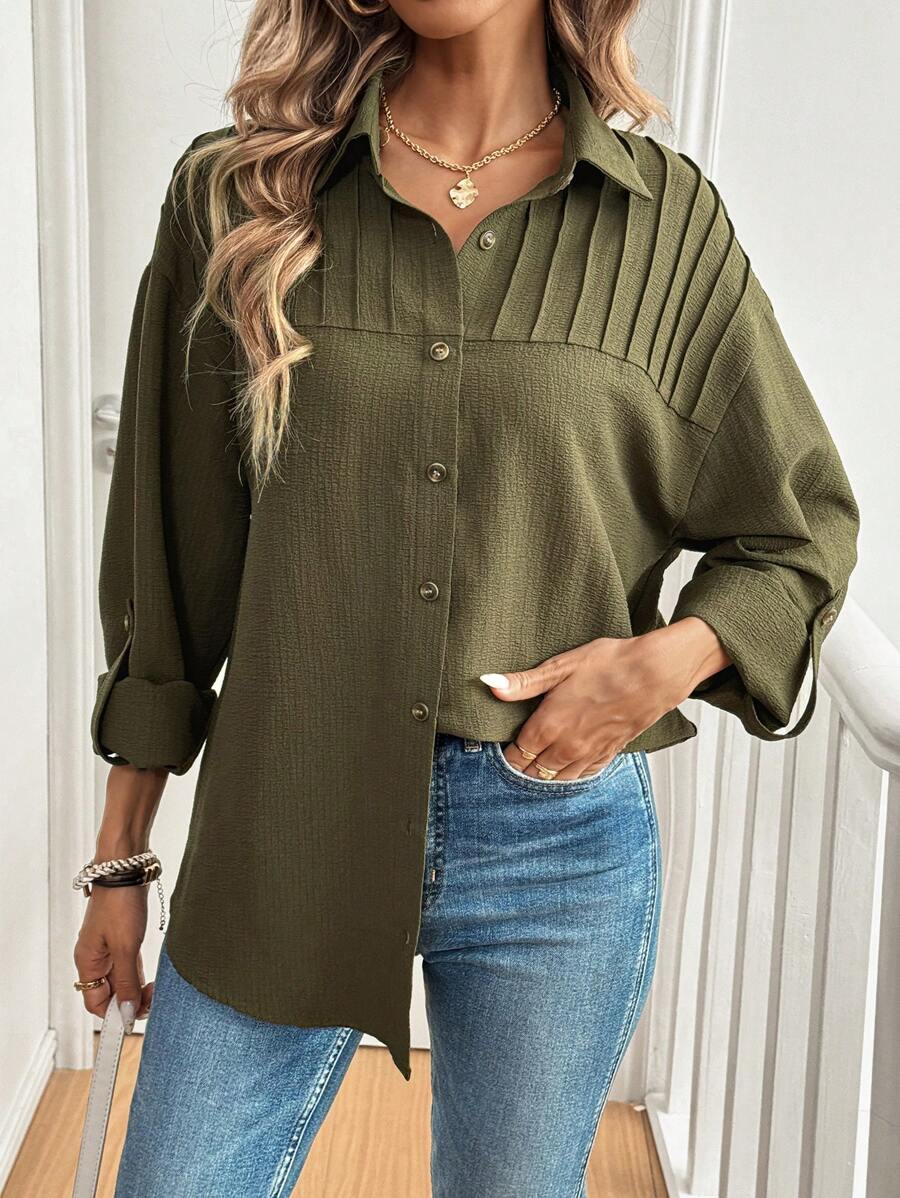 SHEIN LUNE Women Textured Fabric Casual Shirt