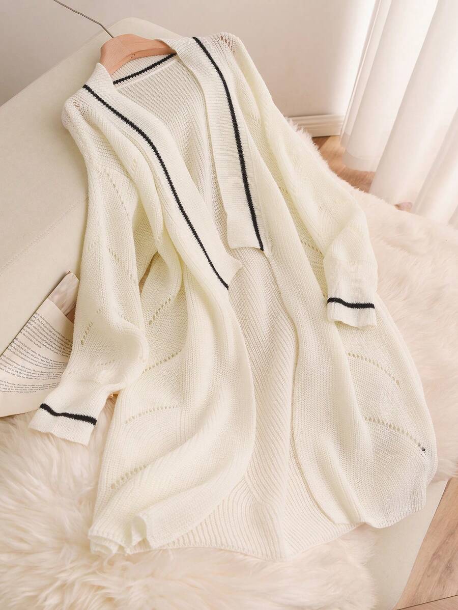 SHEIN Essnce Cárdigan largo informal con bloques de color para mujer de talla grande