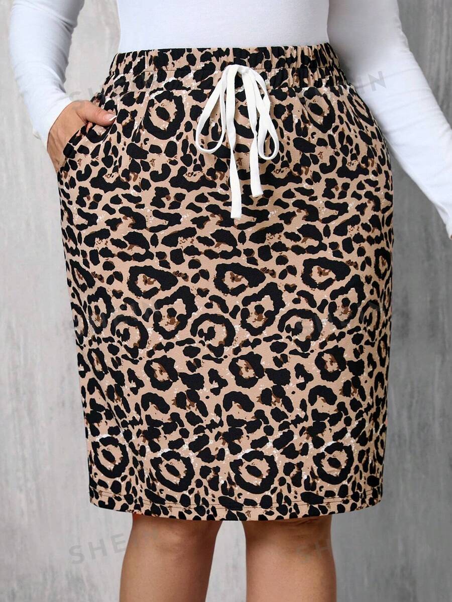 SHEIN LUNE Falda Casual tipo A con bolsillos, estampado de leopardo, para disfraz de Halloween, tallas grandes. Falda de estampado de leopardo, ropa de otoño, ropa con estampado de guepardo, falda de estampado de leopardo, jupe curvy