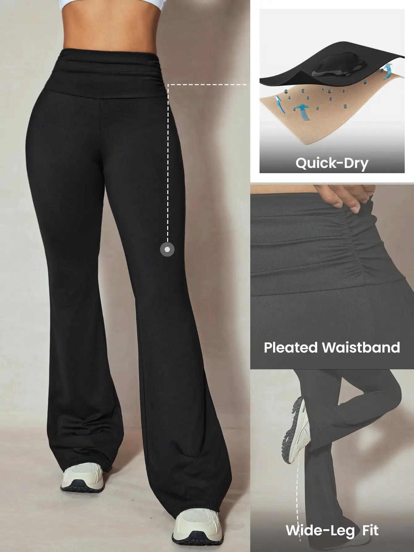 Easithlete 2 en 1 Pantalones de yoga de pierna acampanada con cintura alta fruncida, ajuste delgado para mujeres