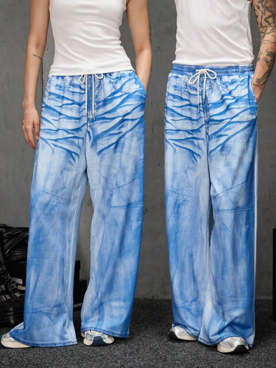 Manfinity UZERO Pantalón de chándal casual de pierna recta corte relajado con estampado de punto para hombre, Halloween