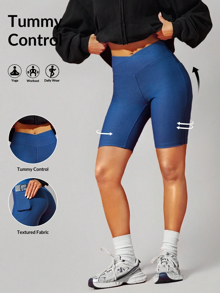 VARSITIE Shorts deportivos sin costuras con cintura ancha y sólidos