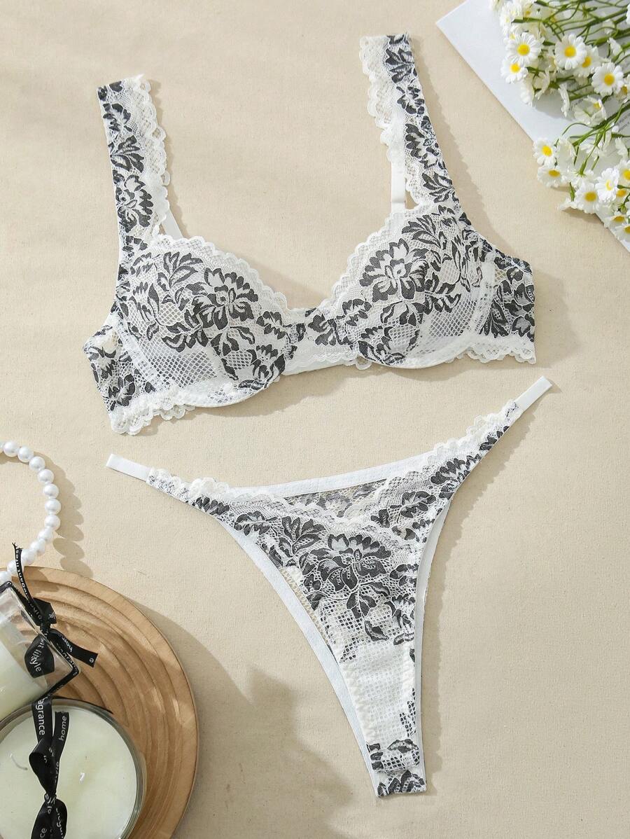 Floral Lace Wire Supported Bra And Panty Set Sexy Lingerie SHEIN UK