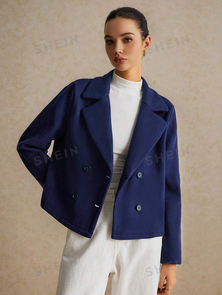 Poéselle Blazer de cuello con solapa de doble botonadura