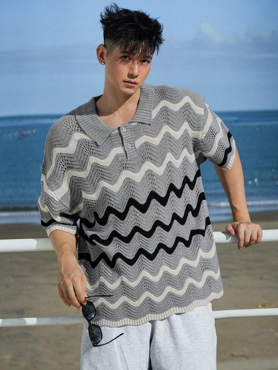 DAZY Top de punto a rayas de verano para hombre