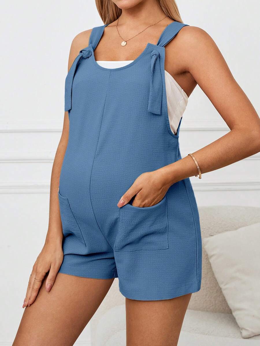 SHEIN Maternity Solid Color Wide Strap Pocketed Jumpsuit, Casual Daily Wear