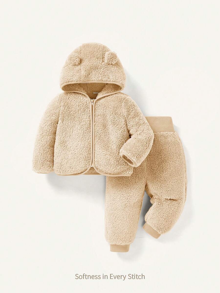 Cozy Pixies Set van 2 stuks babymeisjesfleece met capuchon en dikke broek, winter