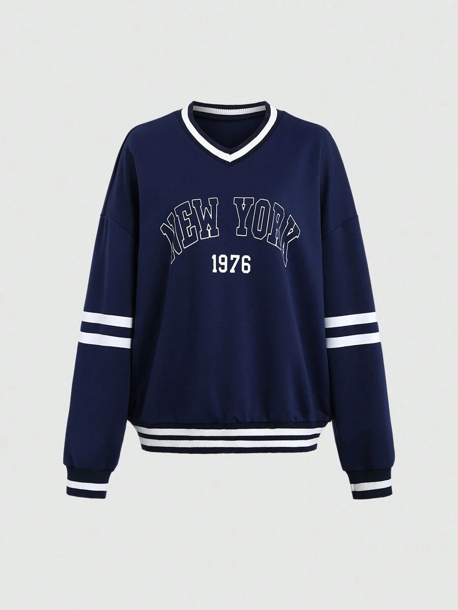 Flirla Women's Color Blocking New York Print Long Sleeve Sweatshirt, Spring & Autumn