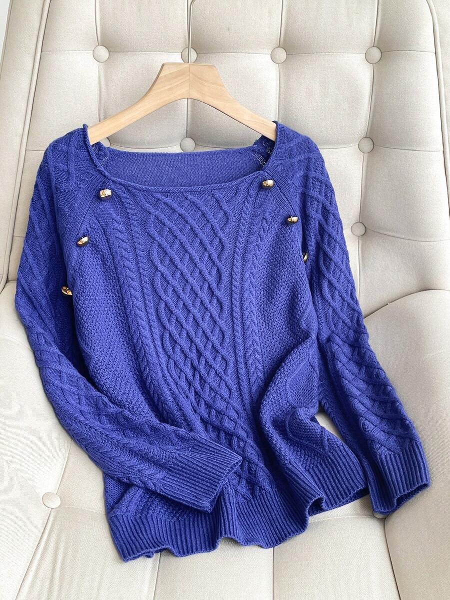 EMERY ROSE Women's Crew Neck Long Sleeve Textured Casual Loose Raglan Sleeve Sweater