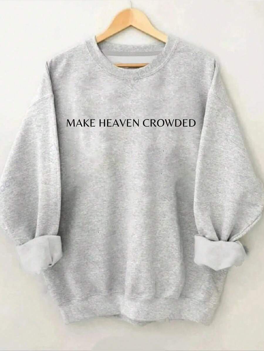 SHEIN LUNE Plus Size Women's Loose Fit Casual Sweatshirt With Slogan Print, Drop Shoulder, Round Neckline; Suitable For Autumn And Winter Graduation,Back To School Outfits,Graduation,Teacher Outfits For Women,Back To School