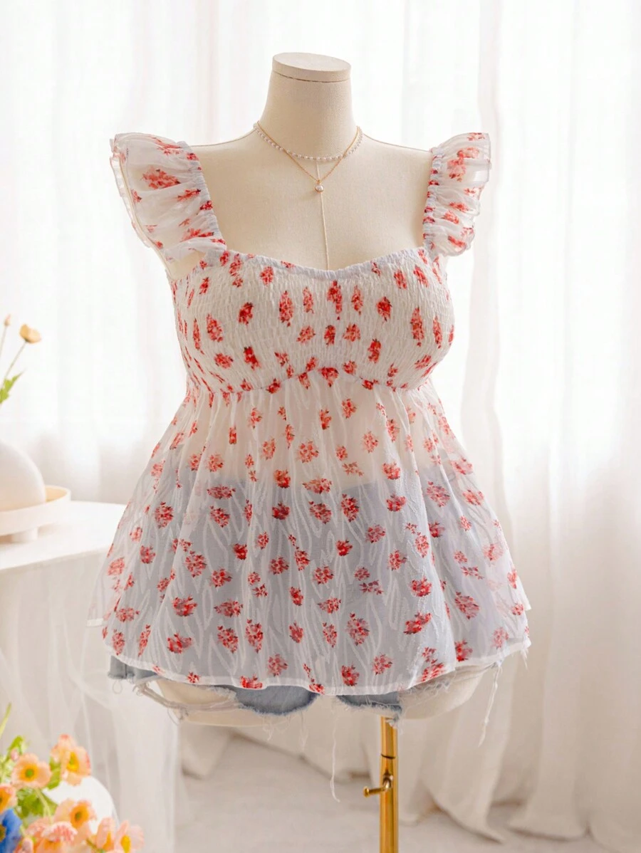 Soleia Top a maniche corte con cappuccio blu e bianco a fiori con texture a vita raccolta e orlo frastagliato, elegante e snellente, perfetto per le vacanze, abbigliamento da donna taglie forti