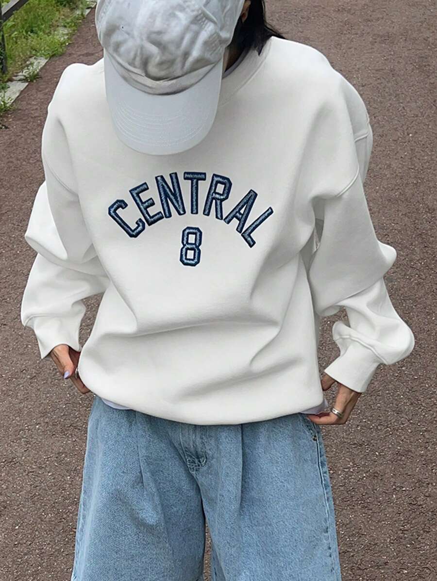 DAZY Sweat-shirt-shirt ample brodé pour femmes, style de rue, vêtements d'automne pour femmes