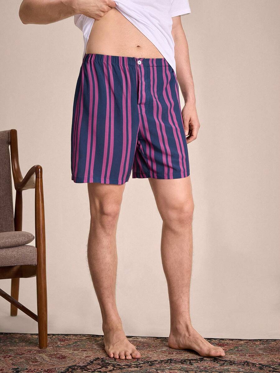 SHEIN EverLounge Pantalones cortos sueltos con rayas para hombre, ropa de estar en casa