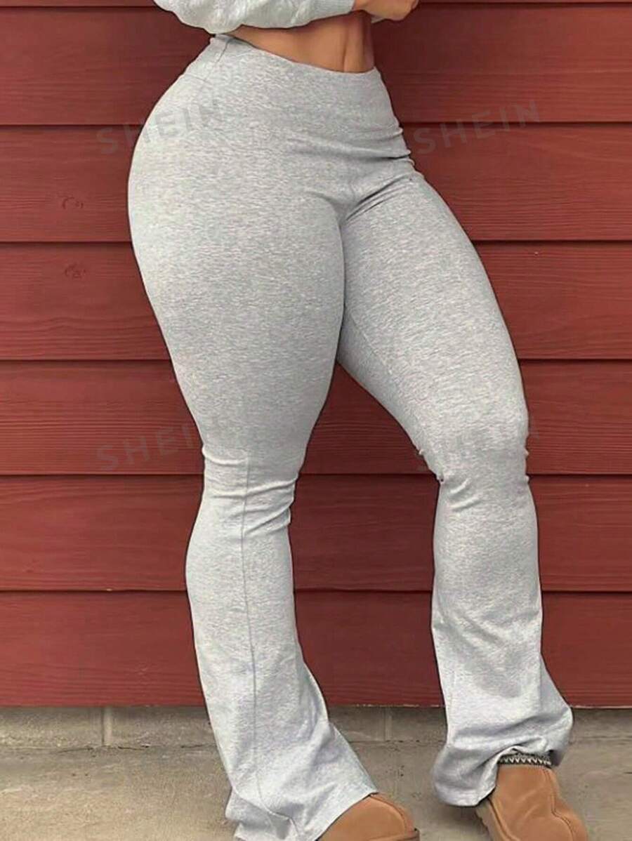 SHEIN Pantalones acampanados casuales para mujer de unicolor y ajuste delgado