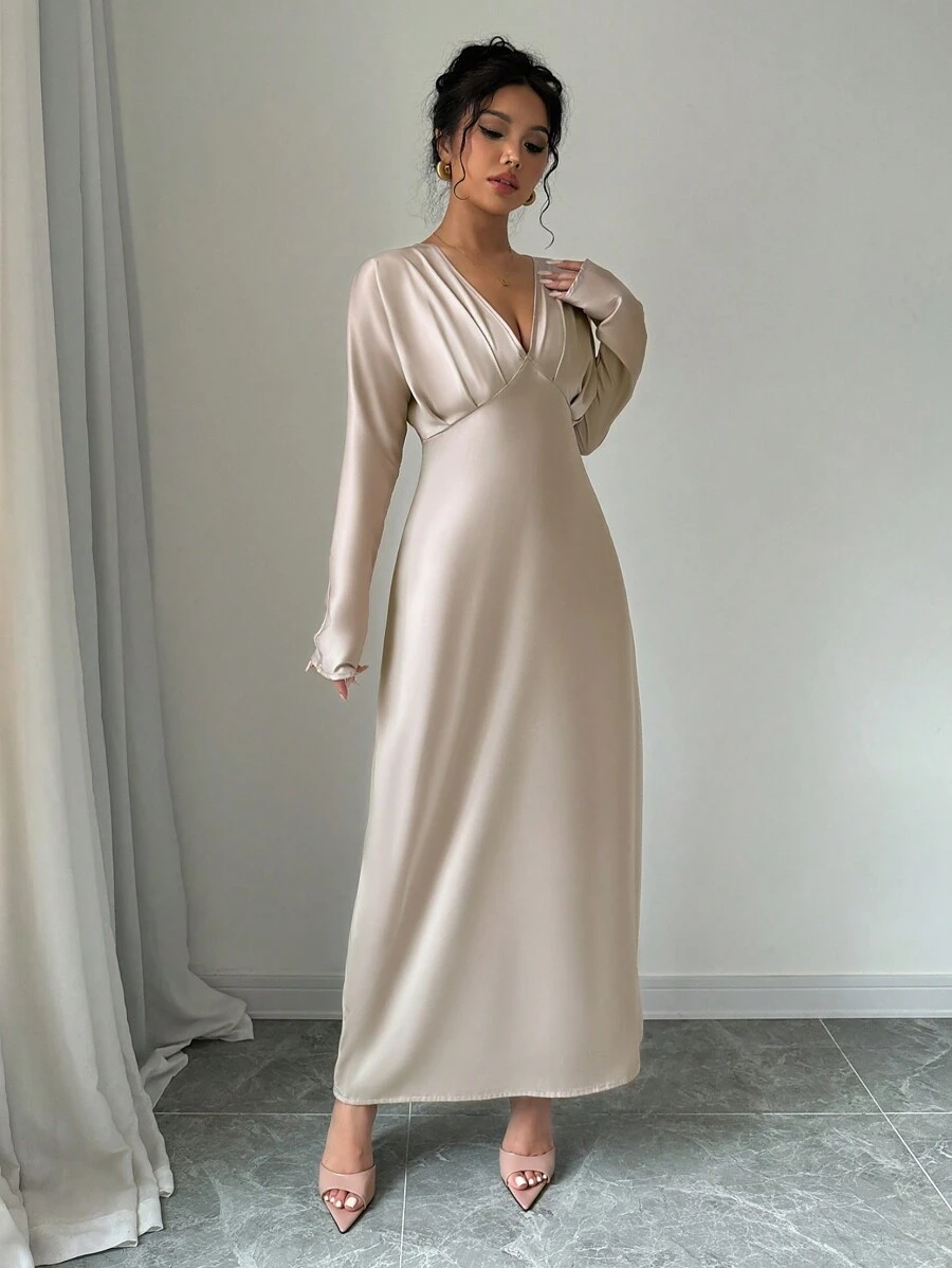 Elenzga Vestido de manga tipo murciélago de unicolor elegante para mujer en primavera y otoño