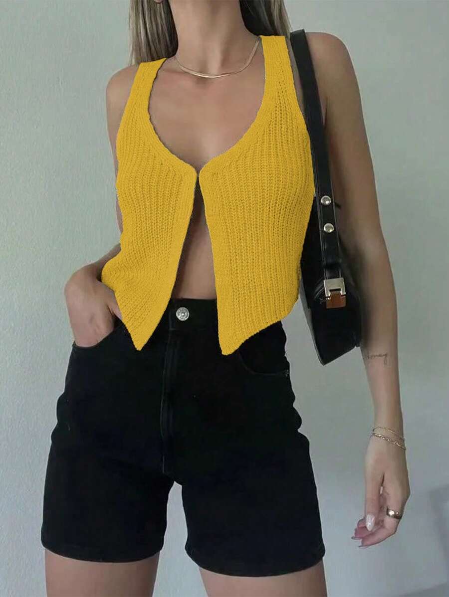 Chiquease Fashionable Short Knitted Tank Top Casual Basic Top For Women
