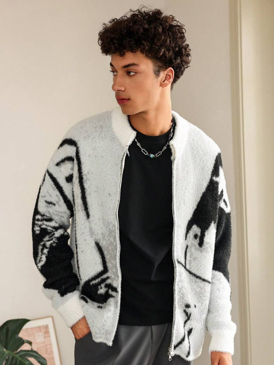 Manfinity EMRG Chaqueta tipo cardigan casual de uso diario con cremallera para hombres