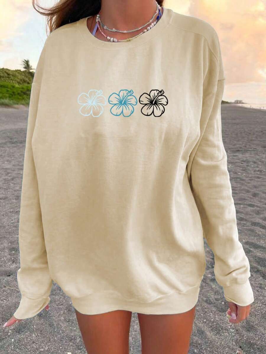 INAWLY Sudadera holgada de cuello redondo con estampado floral y manga larga para mujer