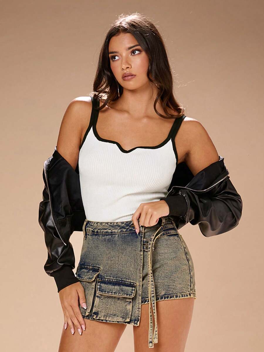 Allurite Fitted Knit Sweater With Contrast Trim Collar For Women