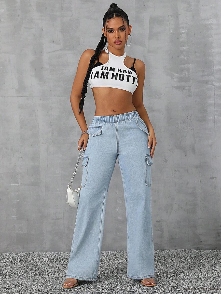 SHEIN SXY Women's Casual Daily Wear Pocket Design Denim Jeans