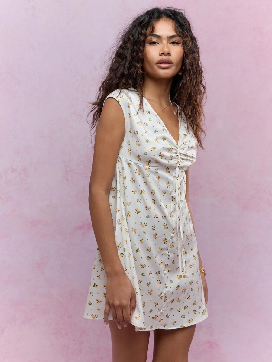 MISSGUIDED Floral Print Ruched Bust Mini Dress
