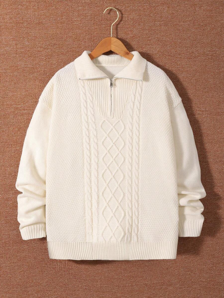 SHEIN 1 pieza Sudadera casual holgada estilo universitario para adolescentes, con media cremallera, cuello de solapa, adecuada para otoño e invierno y actividades al aire libre