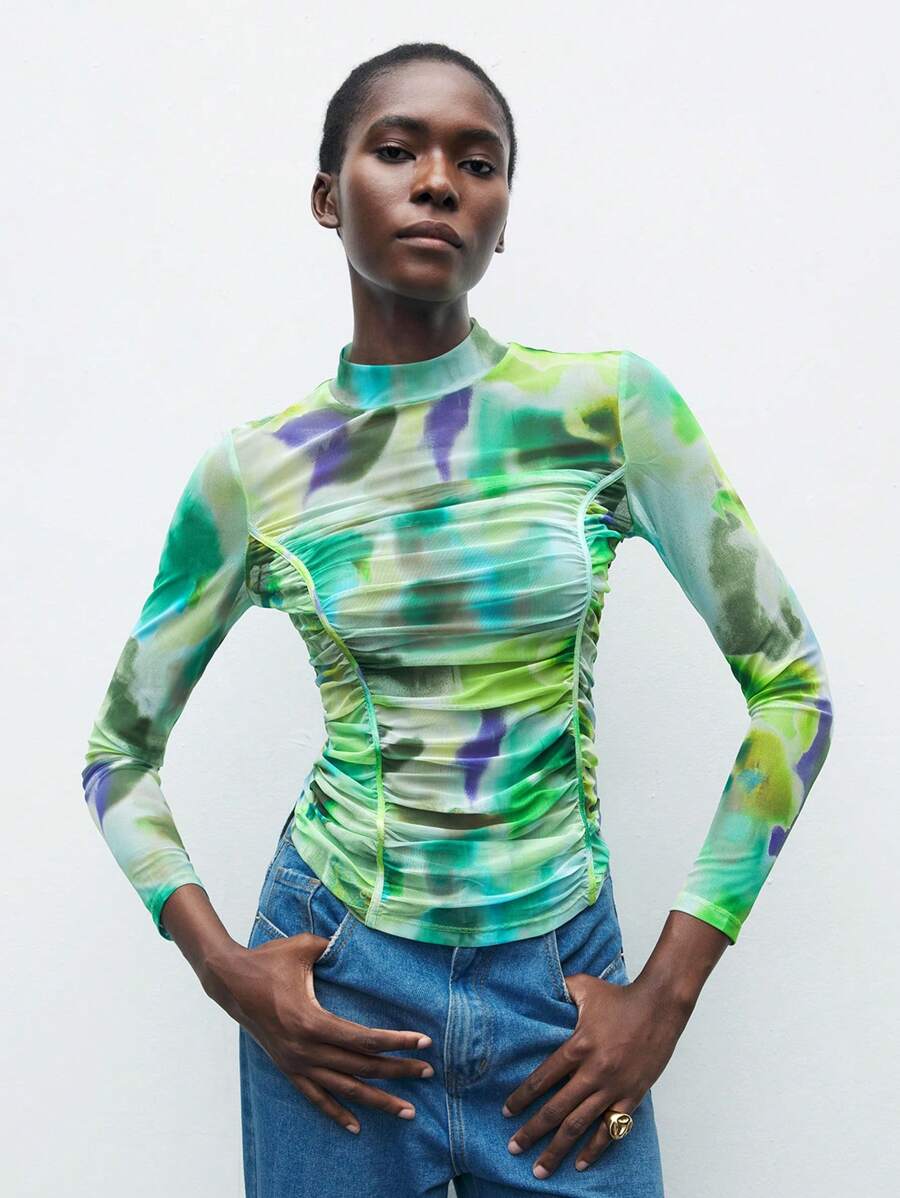 Maija Women's Random Print Mock Neck Long Sleeve Top