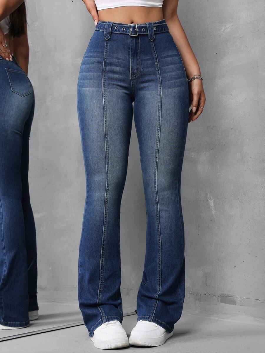 SHEIN Tall Jeans de campana de mujer, de mezclilla con estiramiento sexy, azules, corte bota