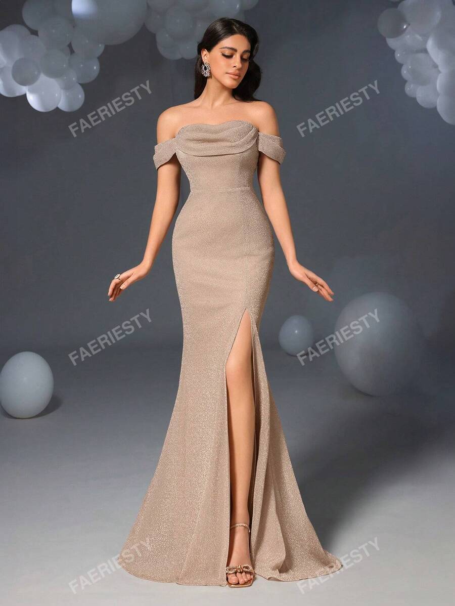 Faeriesty Faeriesty Glitter Off Shoulder Mermaid Hem Formal Party Dress