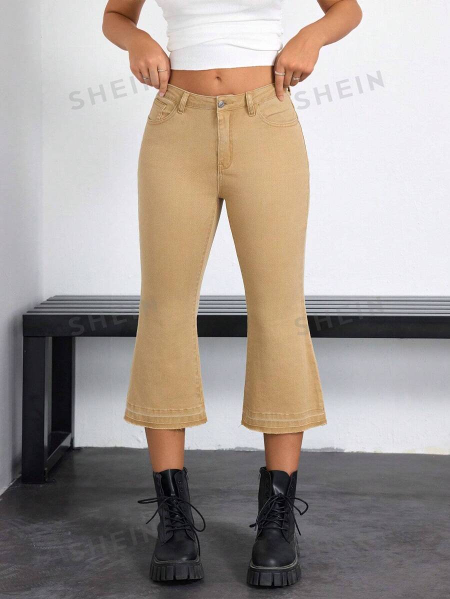 SHEIN EZwear Pantalones vaqueros de moda todo a juego, de estilo callejero, con cinturón con presillas y botones en la cintura para mujeres