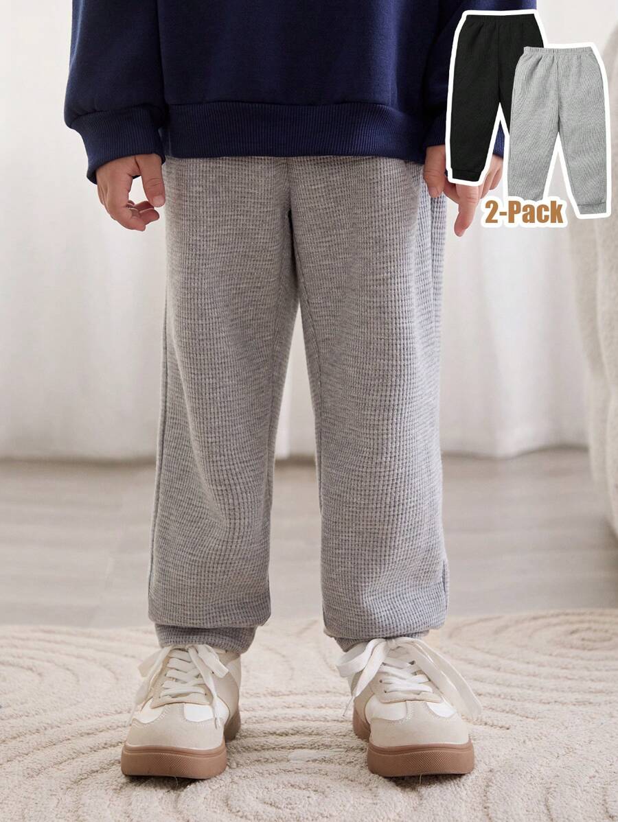 Cozy Pixies 2pcs Baby Boy's Elastic Waist Solid Color Knitted Soft Jogger Pants Set