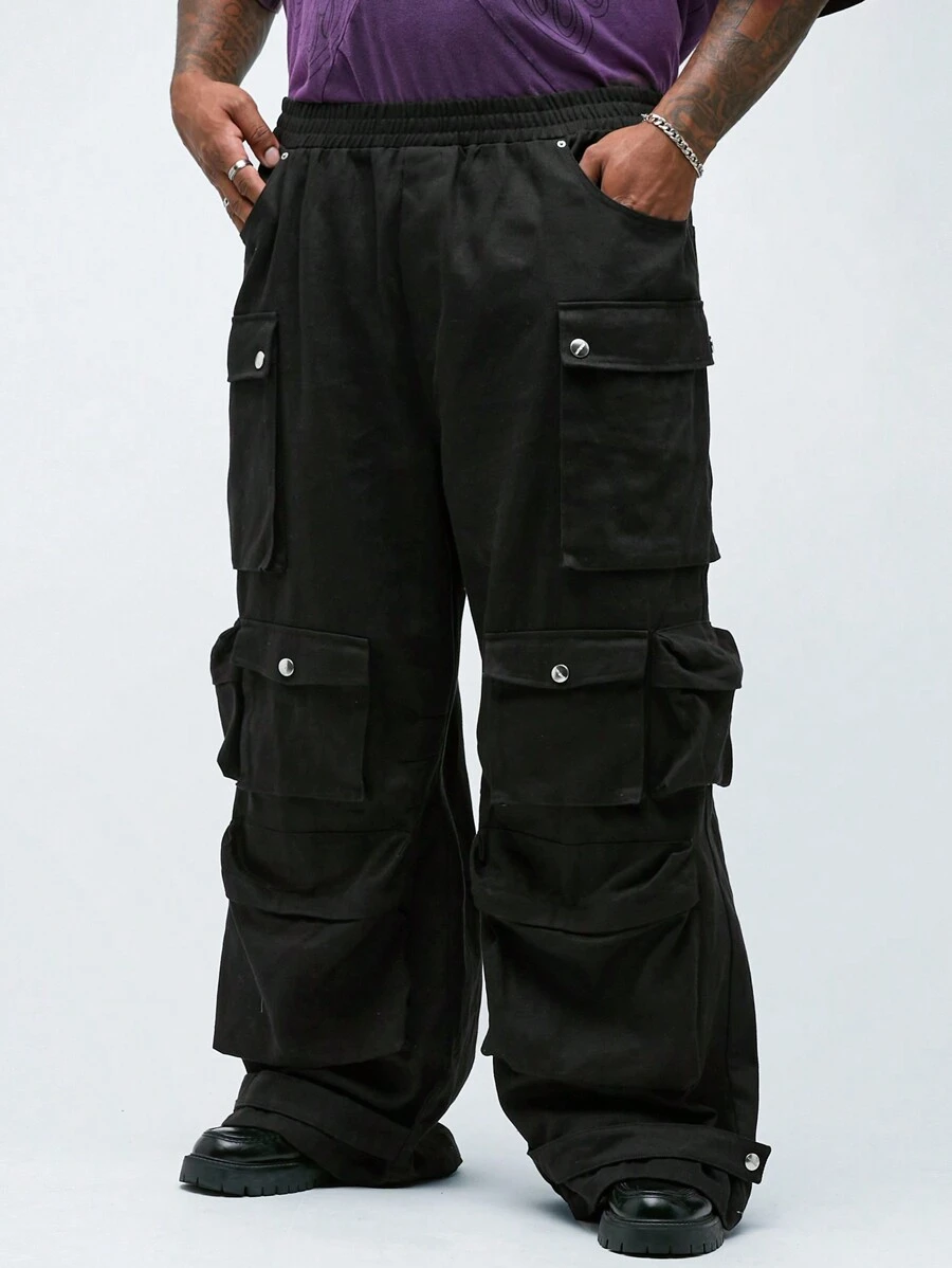 Manfinity VCAY Pantaloni cargo di moda, taglia plus, da uomo, con vita elastica, gamba ampia e molteplici tasche tessute