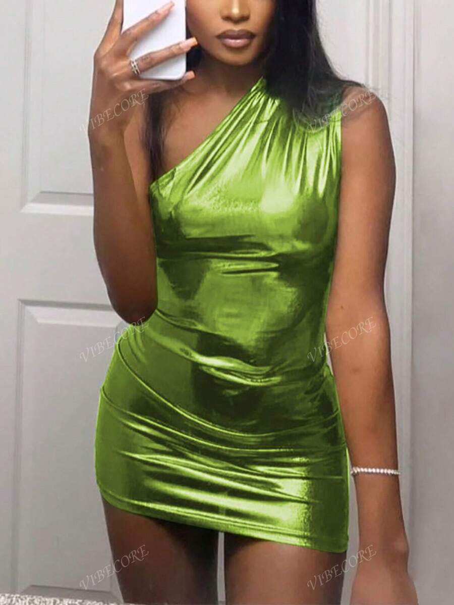 Women One-Shoulder Bodycon Sexy Fashion Spring Summer Party Club Vacation Holiday Y2K Glitter Dress Night Out Valentine Day Clothes