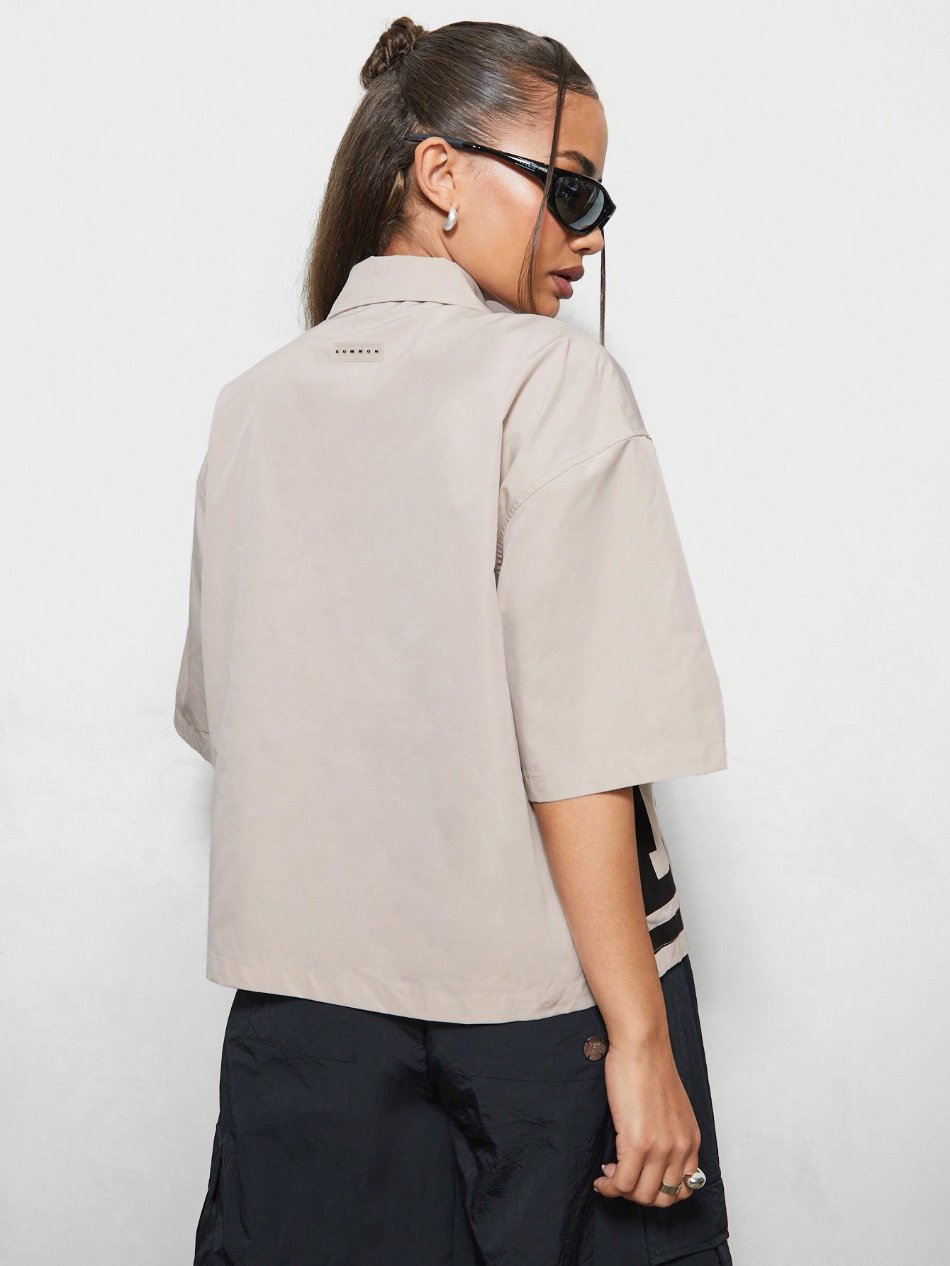 SUMWON WOMEN Punk Boxy Fit Zip Through Graphic Print Shirt