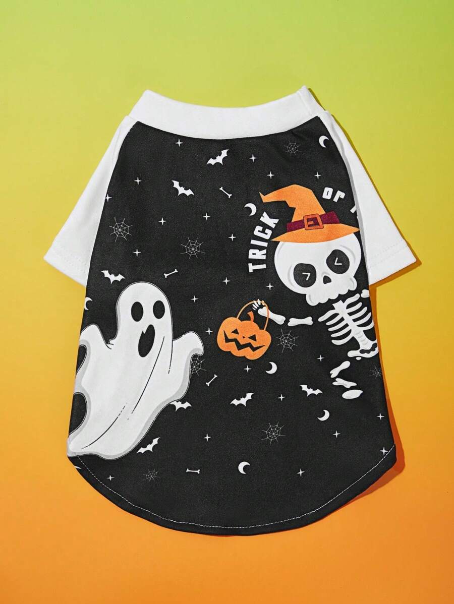 PETSIN Camiseta de esqueleto de calabaza de Halloween para mascotas