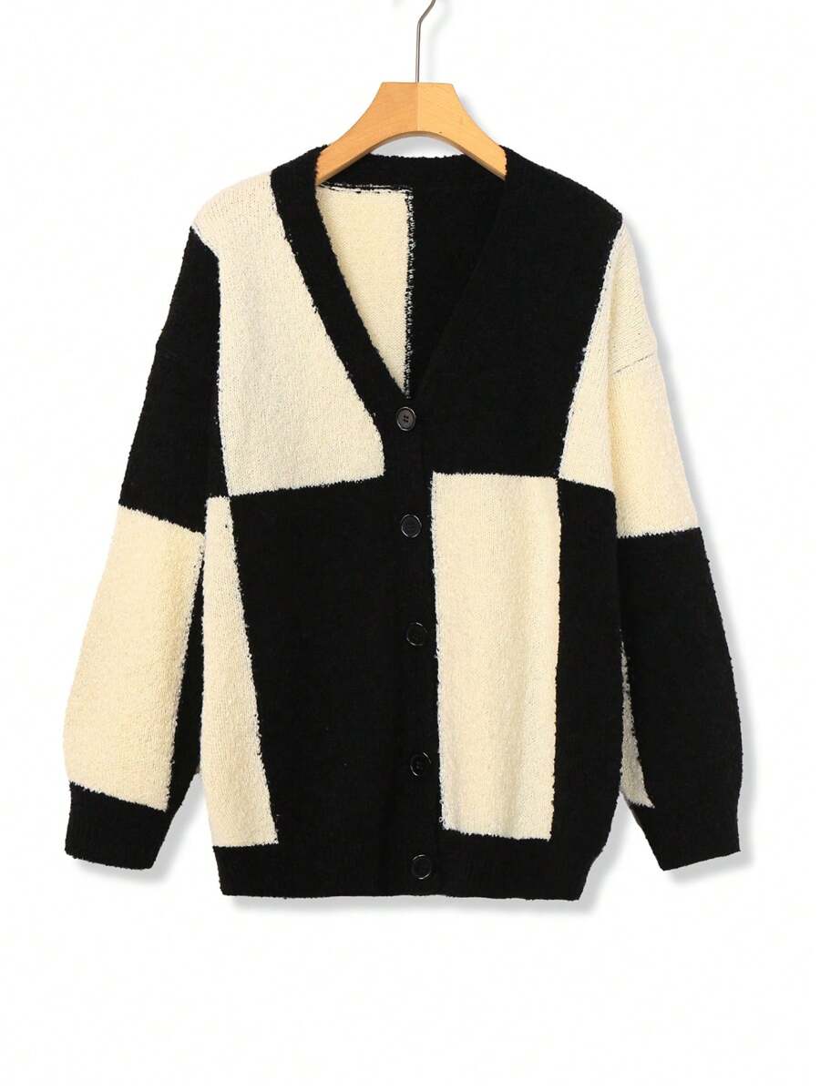 SHEIN LUNE Plus size dames vest met contrasterende kleur, casual lange mouwen
