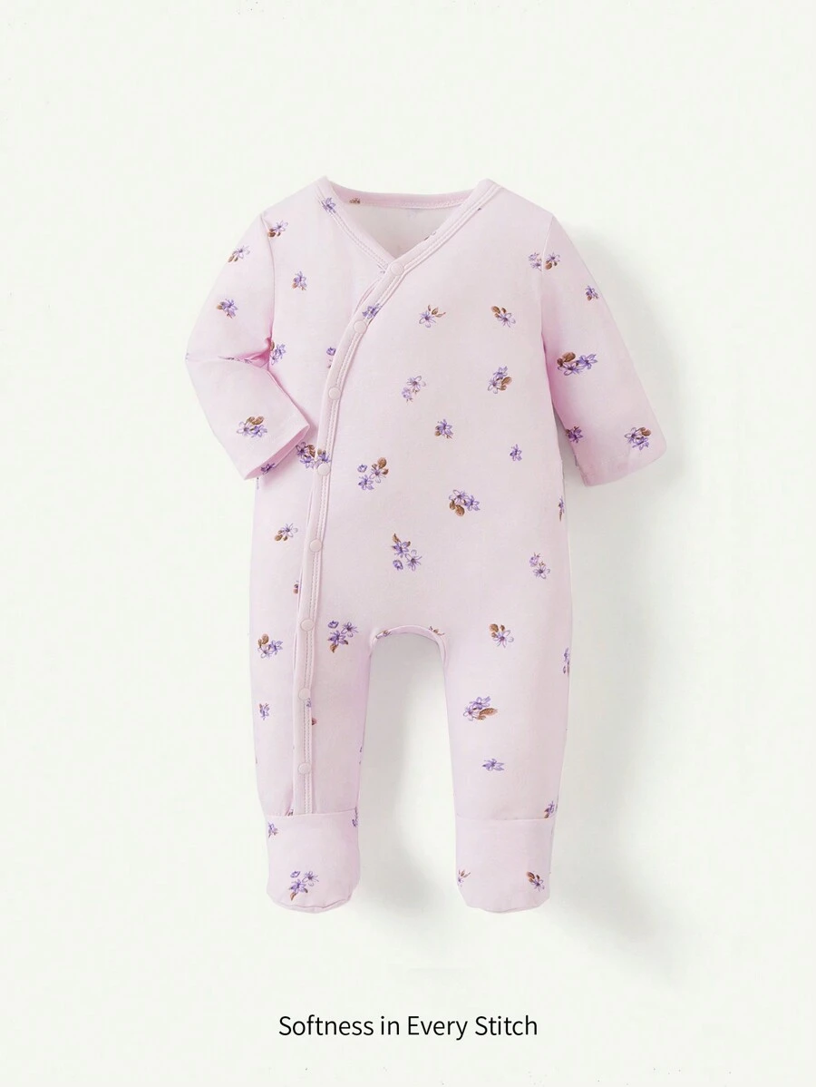 Cozy Pixies Neonata Tutina Casual Morbida Con Fantasia Floreale A Manica Lunga E Piedini