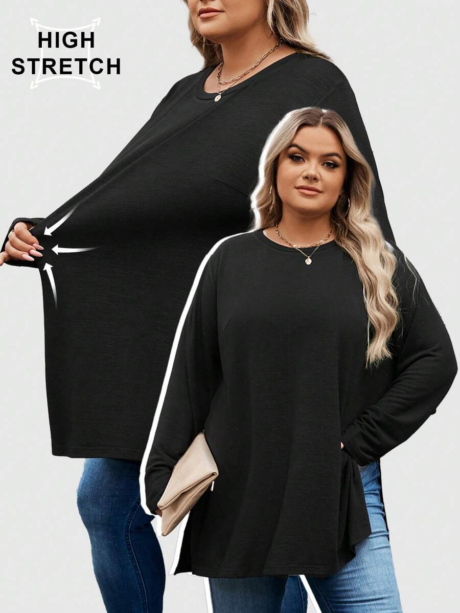 SHEIN CURVE+ Plus Size Basic Casual Daily Homewear Side Slit Cashmere Blend Undershirt