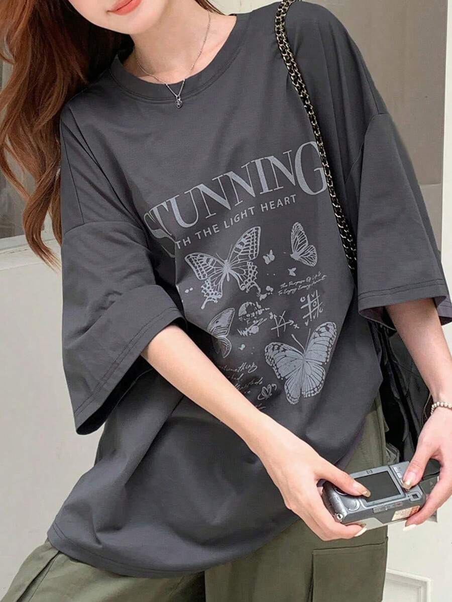 DAZY Slogan Graphic Drop Shoulder Tee Oversized T-Shirt