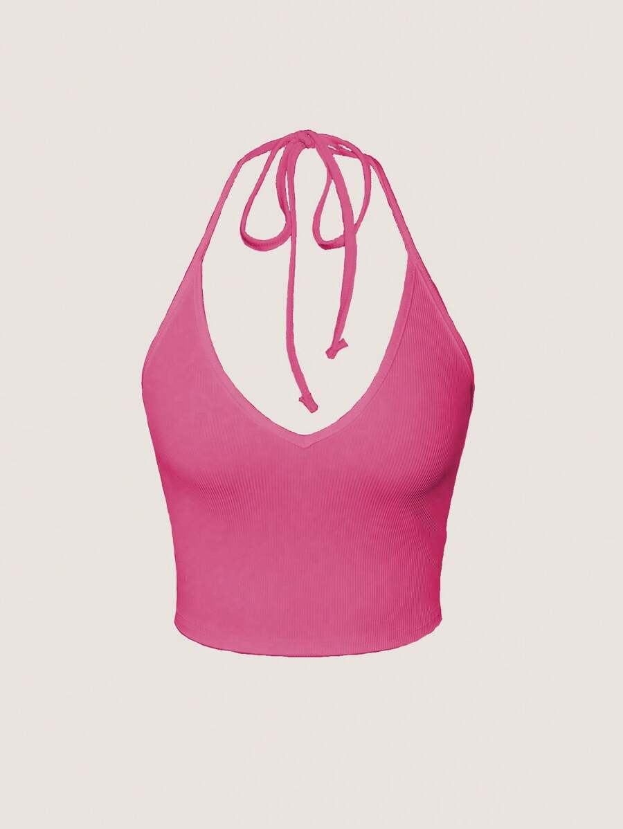 SHEIN PETITE Women's Solid Color Minimalist Daily Tie-Neck Camisole Top