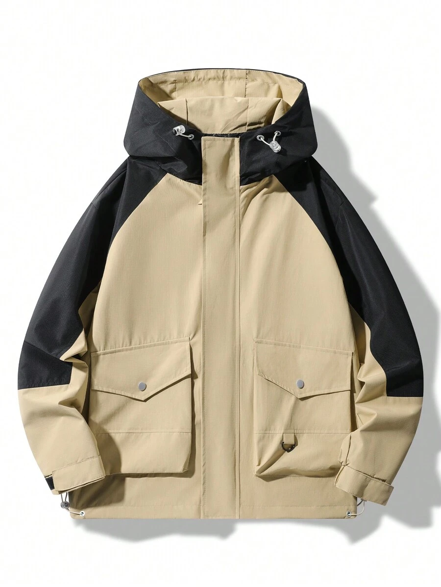 Manfinity Hypemode Chaqueta con capucha de colores contrastantes y puntadas informales para hombre en otoño