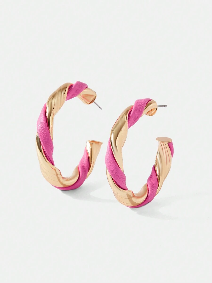 Twin Melody X SHEIN Aretes envolventes exagerados de alta gama y retorcidos tejidos de moda europea y americana para mujeres, aros C chic y versátiles