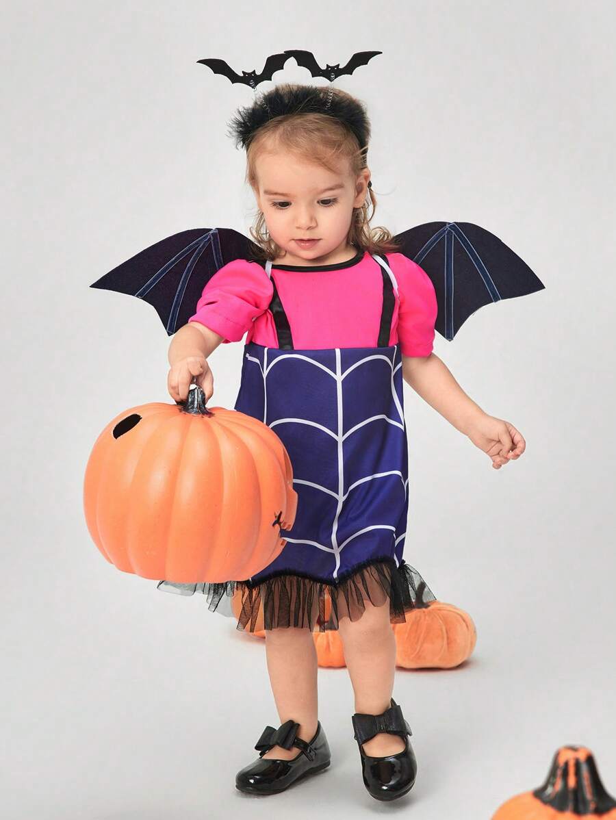 SHEIN Vestito da costume a tema pipistrelli per bambine per Ognissanti, con ali, elegante e raffinato outfit per eventi festivi, per feste di Ognissanti