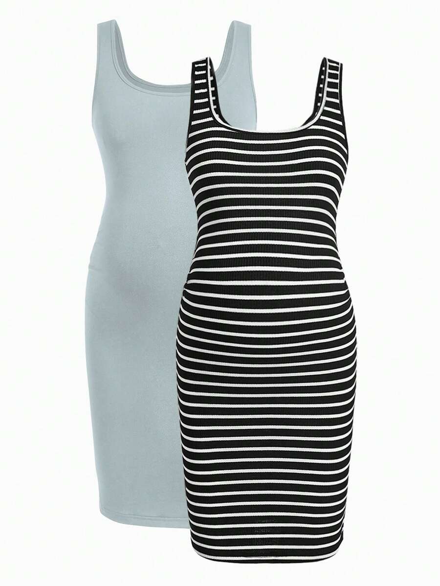 Modmama Jonge casual bodycon zwangerschapsjurk met brede bandjes en ronde hals