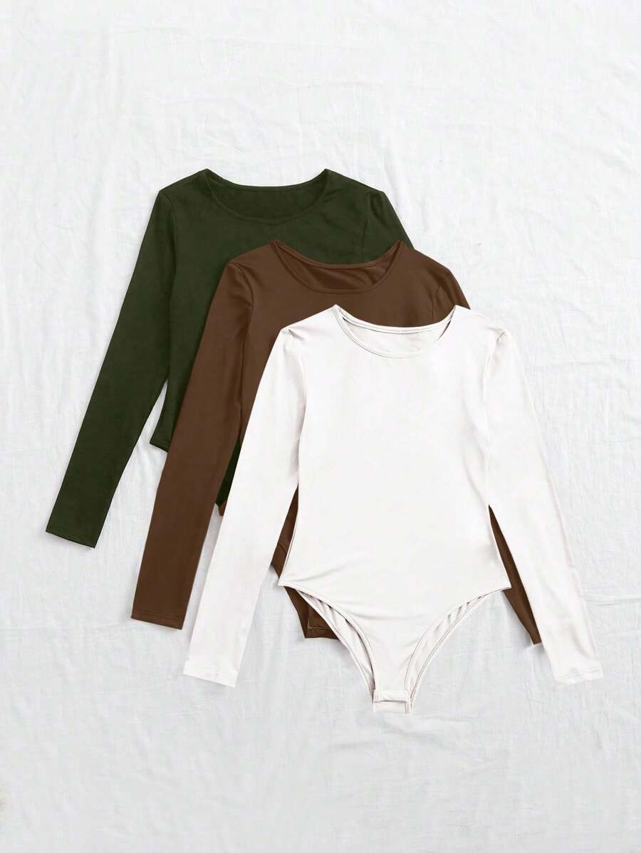 Chiquease Conjunto de 3 colores de body de manga larga de unicolor para primavera/otoño