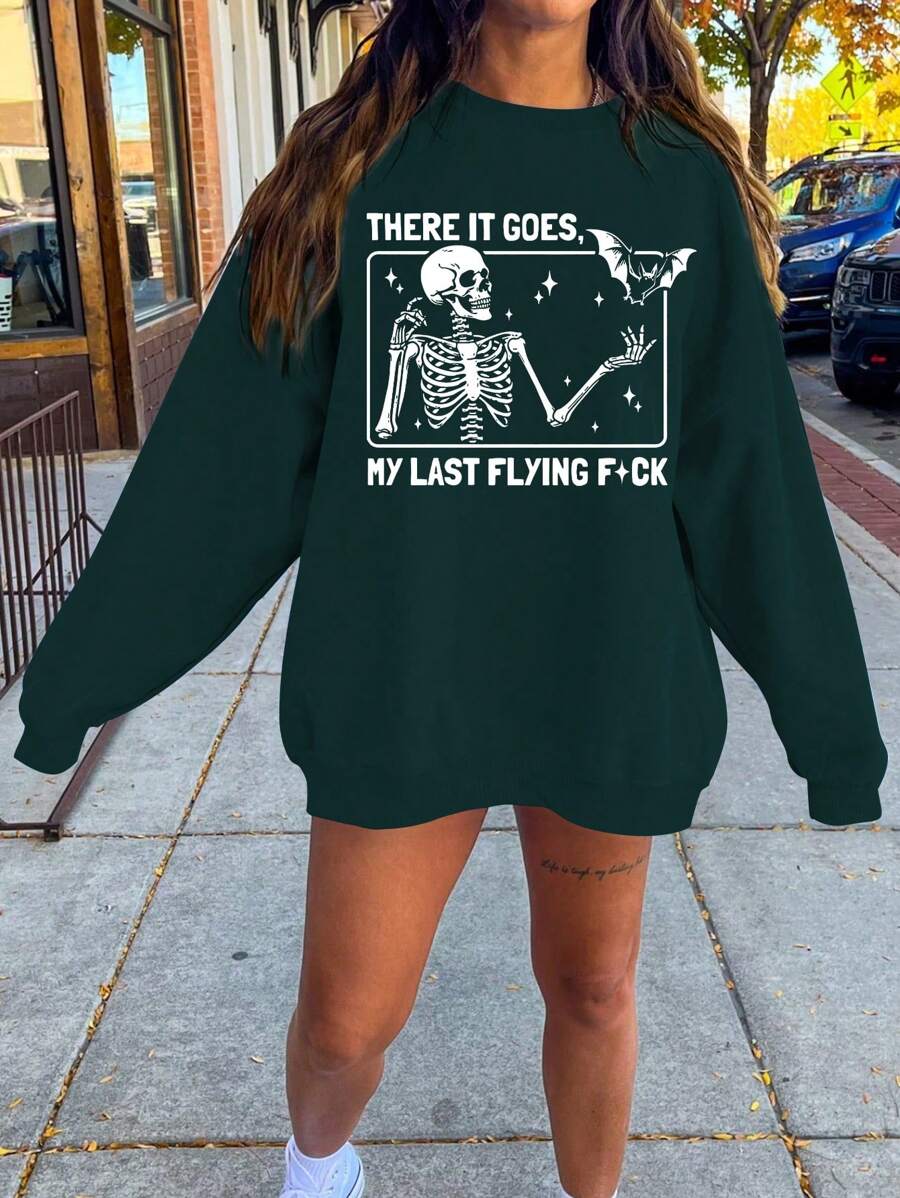 INAWLY Women's Oversized Drop Shoulder 'This Is My Last Flight' Graphic Sweatshirt