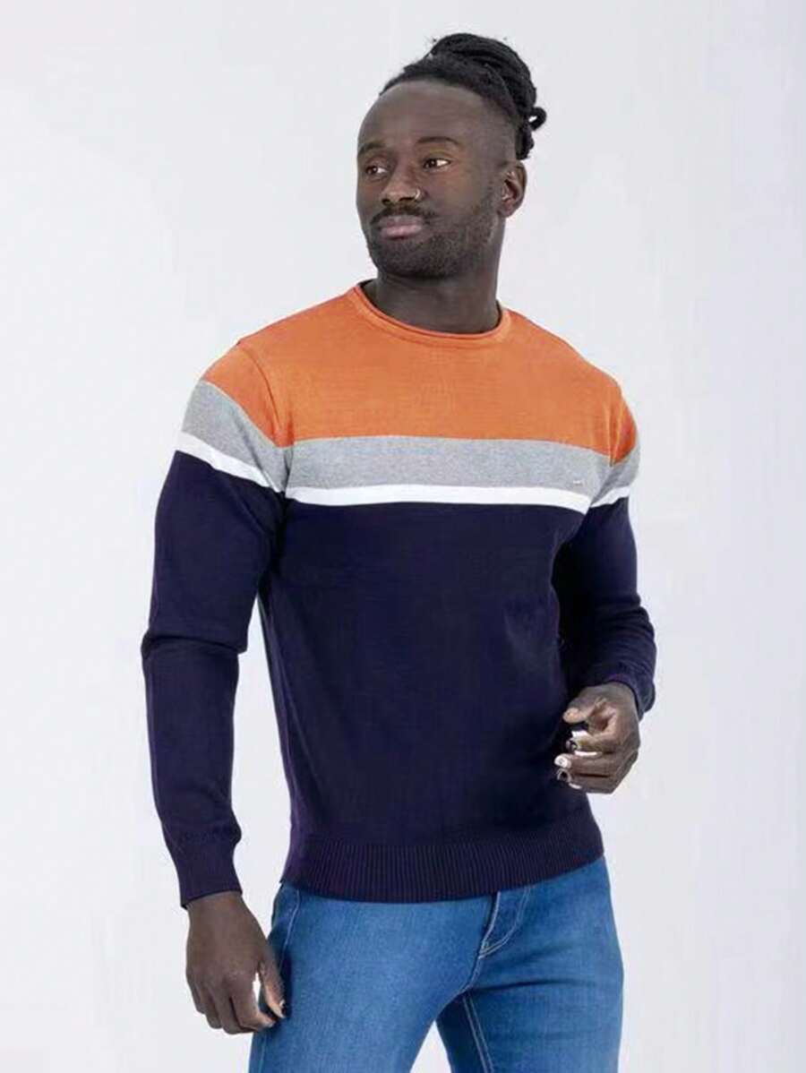 Manfinity Homme Suéter casual de contraste de color con costura para hombres en primavera y otoño