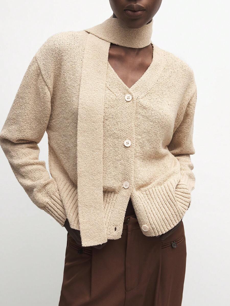 BizChic Khaki Flared Collar Loose Cardigan dla kobiet