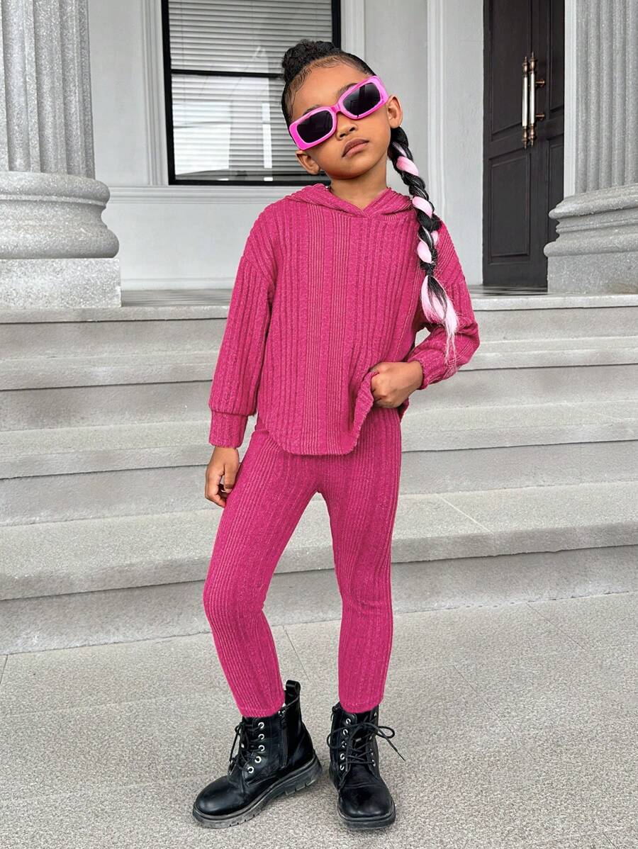 SHEIN Moletom com Capuz e Leggings com Ombro Caído para Jovens